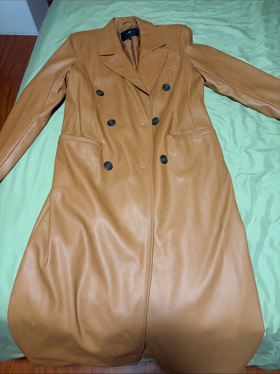 7 For All Mankind Jackets & Blazers - 7 for all mankind Women’s Double-Breasted Faux Leather Trench Coat - Tan